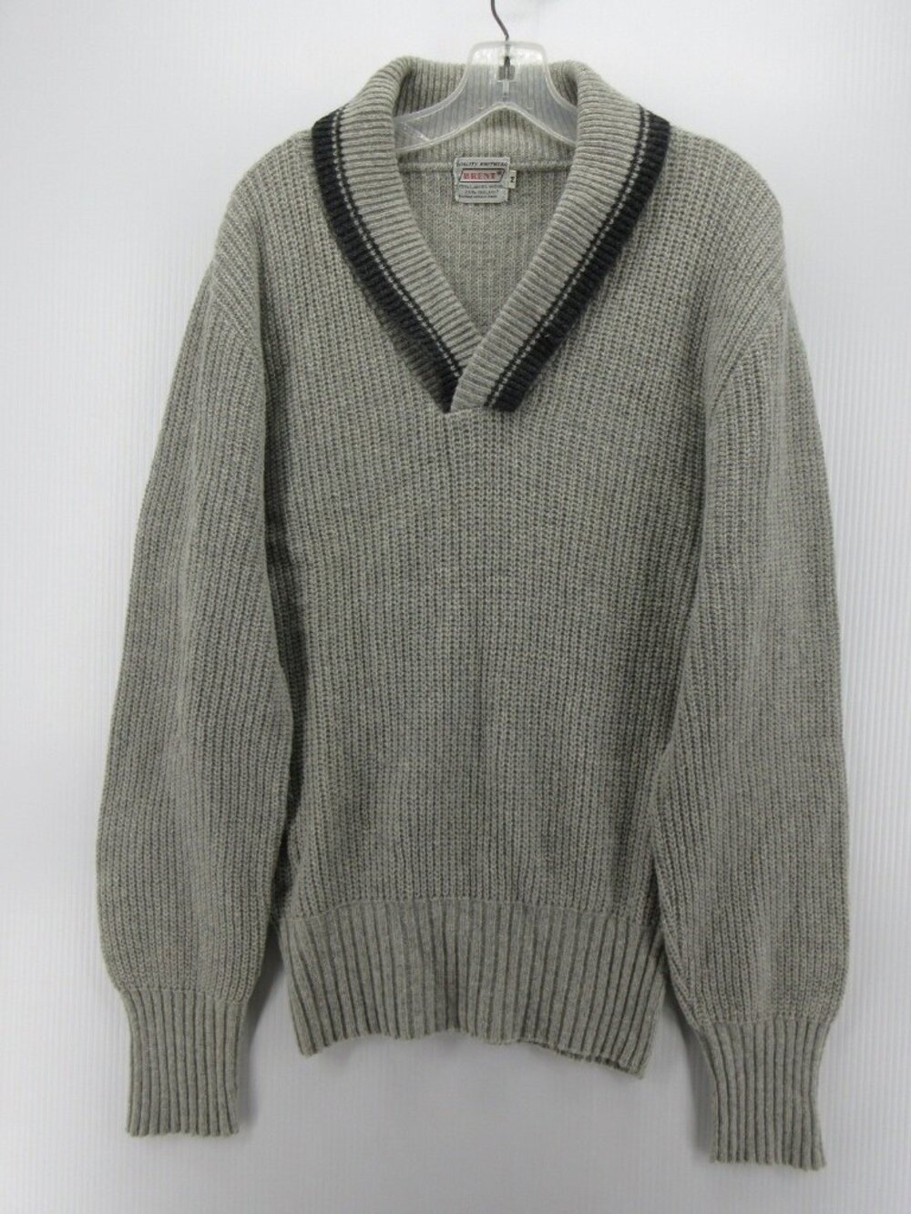 VINTAGE Brent Sweater Medium Lambs Wool Blend Shawl Ribbed 60s 70s
